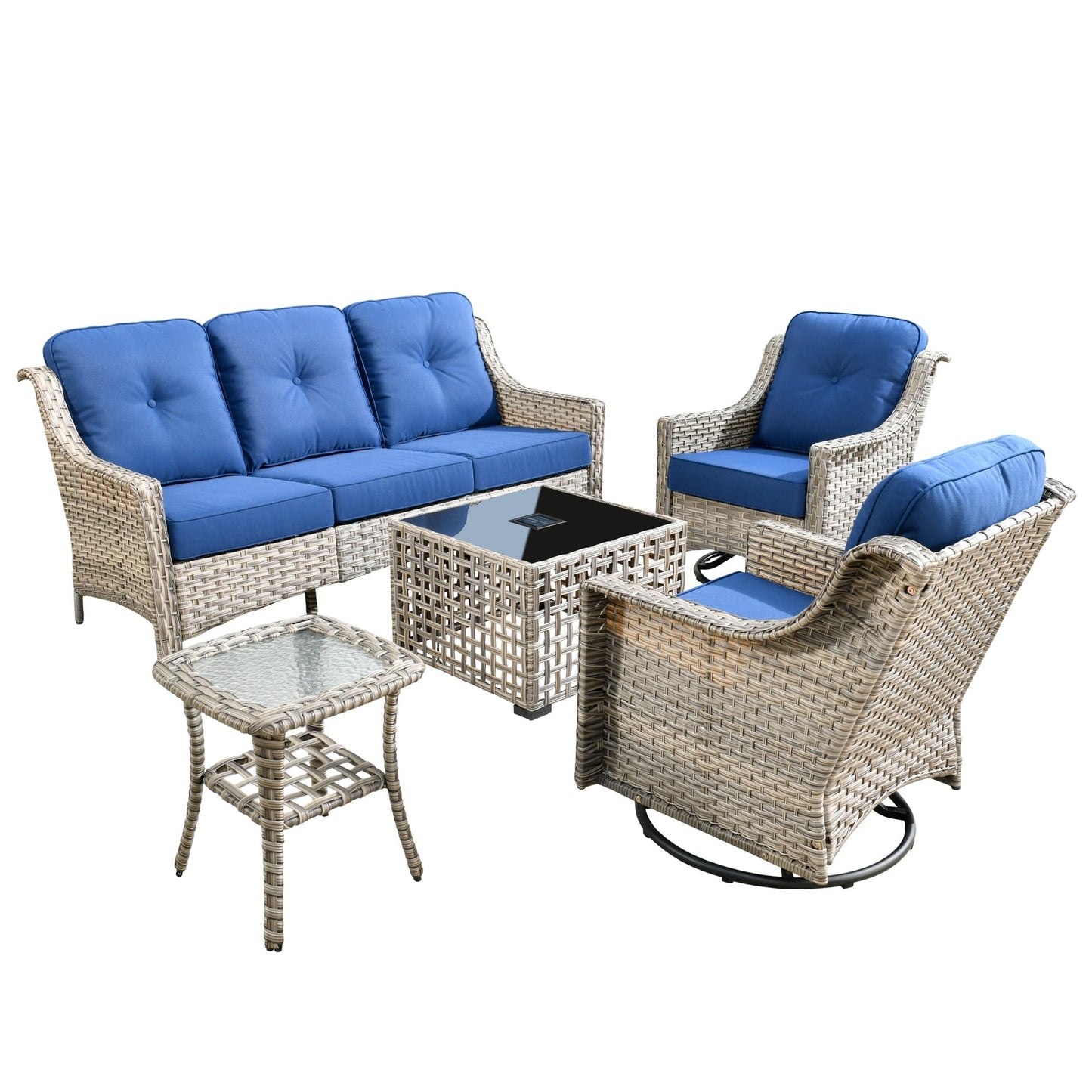 Set di 5 sedie girevoli in vimini per esterni OVIOS con tavolo ad energia solare