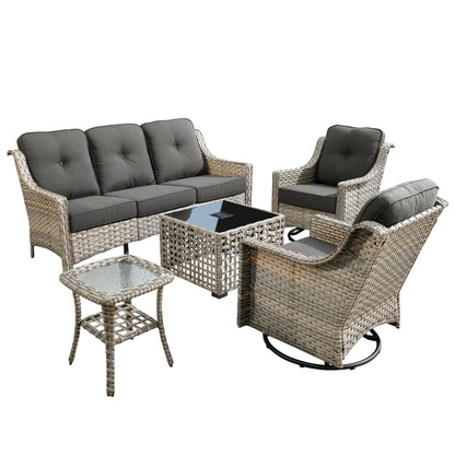 Set di 5 sedie girevoli in vimini per esterni OVIOS con tavolo ad energia solare