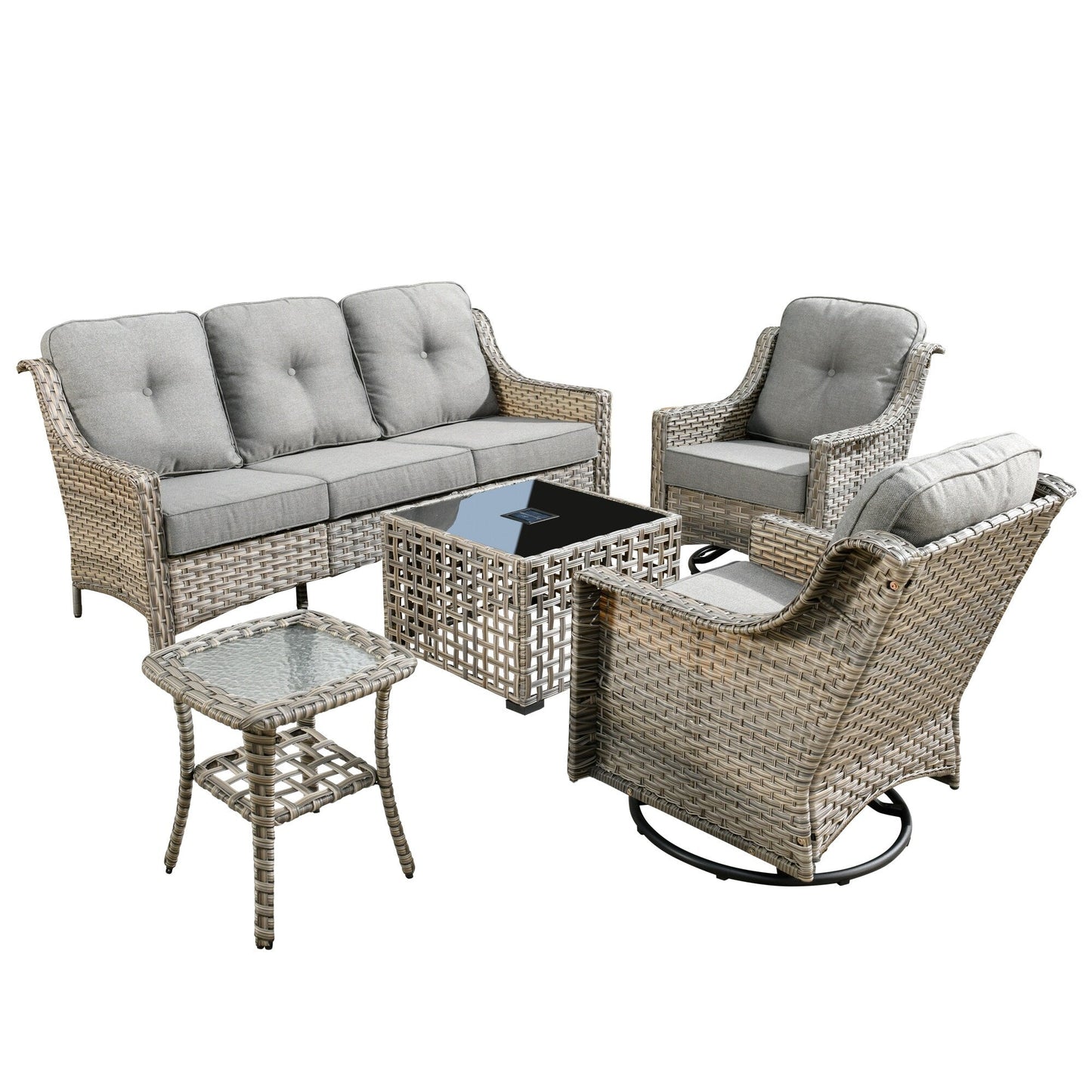 Set di 5 sedie girevoli in vimini per esterni OVIOS con tavolo ad energia solare