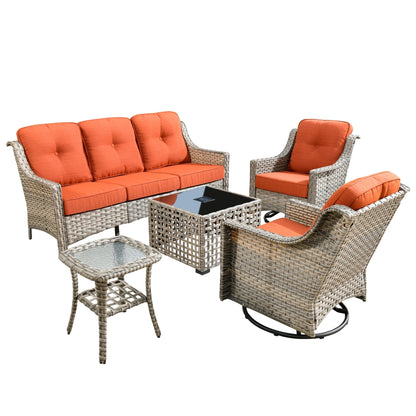 Set di 5 sedie girevoli in vimini per esterni OVIOS con tavolo ad energia solare