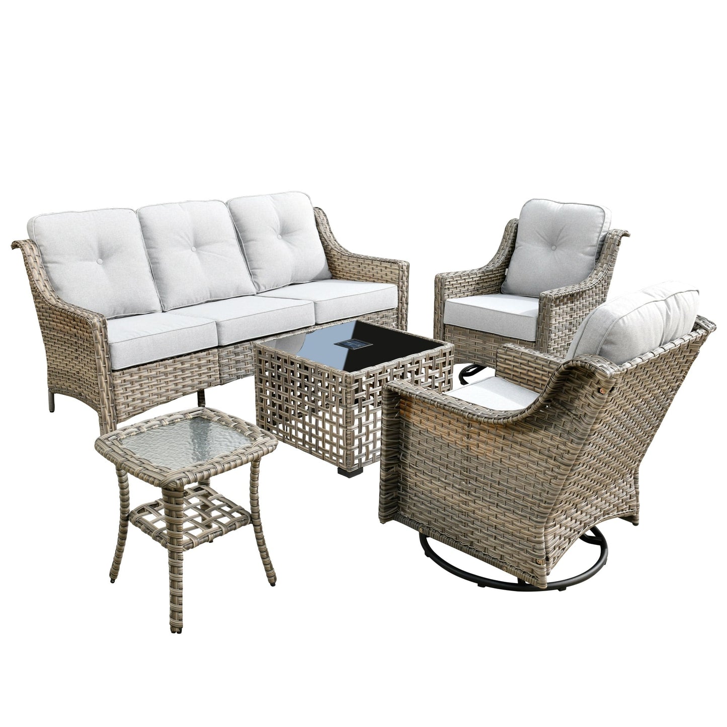 Set di 5 sedie girevoli in vimini per esterni OVIOS con tavolo ad energia solare