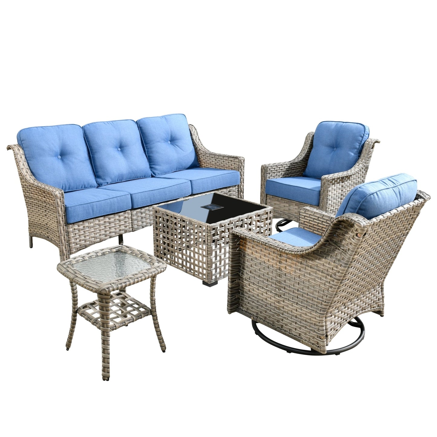 Set di 5 sedie girevoli in vimini per esterni OVIOS con tavolo ad energia solare