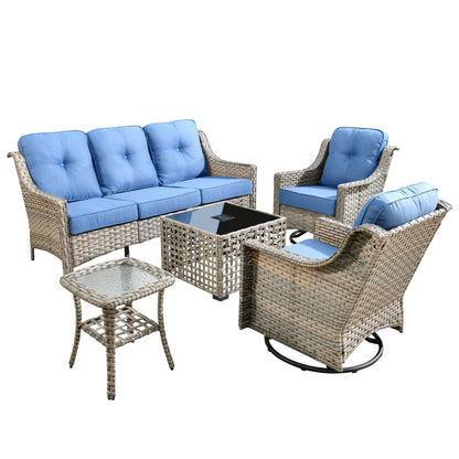 Set di 5 sedie girevoli in vimini per esterni OVIOS con tavolo ad energia solare