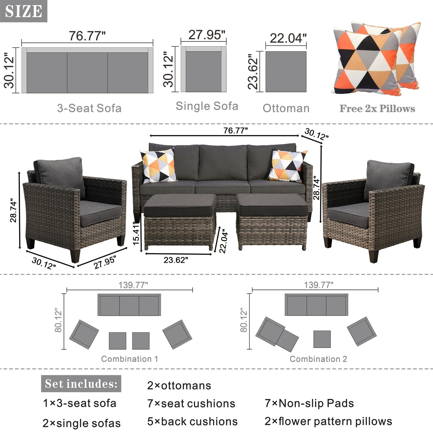 Set di 5 mobili da giardino in vimini con schienale alto OVIOS