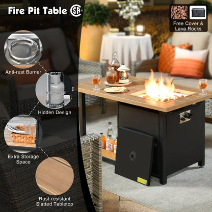 Set da conversazione in vimini da patio OVIOS da 5 pezzi con tavolo da fuoco