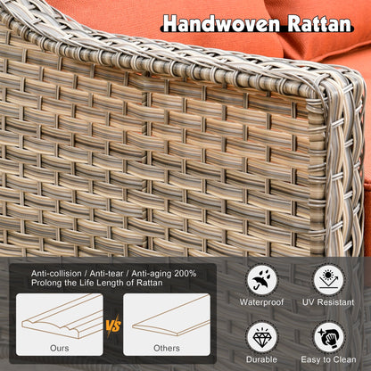 Set da conversazione in vimini da patio OVIOS da 5 pezzi con tavolo da fuoco