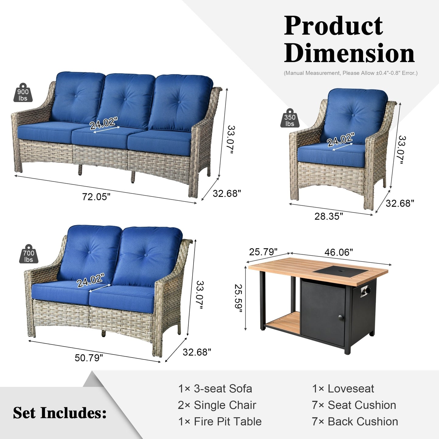 Set da conversazione in vimini da patio OVIOS da 5 pezzi con tavolo da fuoco