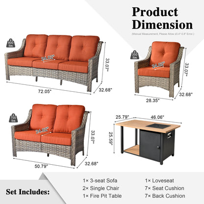 Set da conversazione in vimini da patio OVIOS da 5 pezzi con tavolo da fuoco