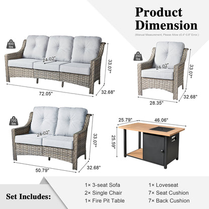 Set da conversazione in vimini da patio OVIOS da 5 pezzi con tavolo da fuoco