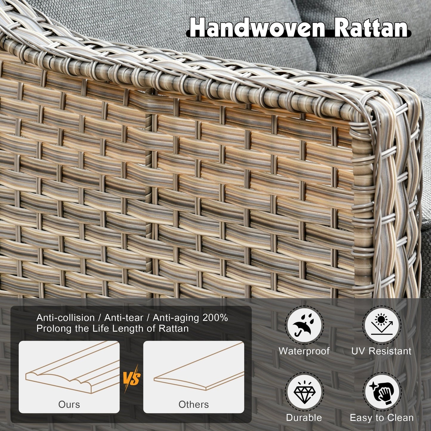 Set da conversazione in vimini da patio OVIOS da 5 pezzi con tavolo da fuoco