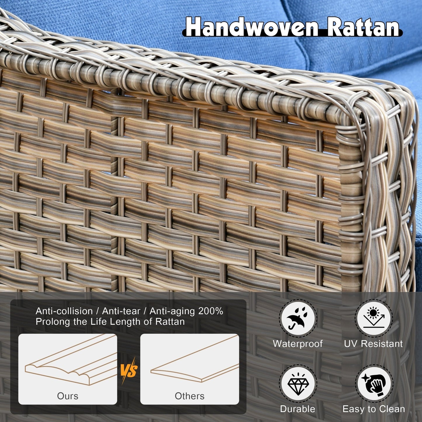 Set da conversazione in vimini da patio OVIOS da 5 pezzi con tavolo da fuoco