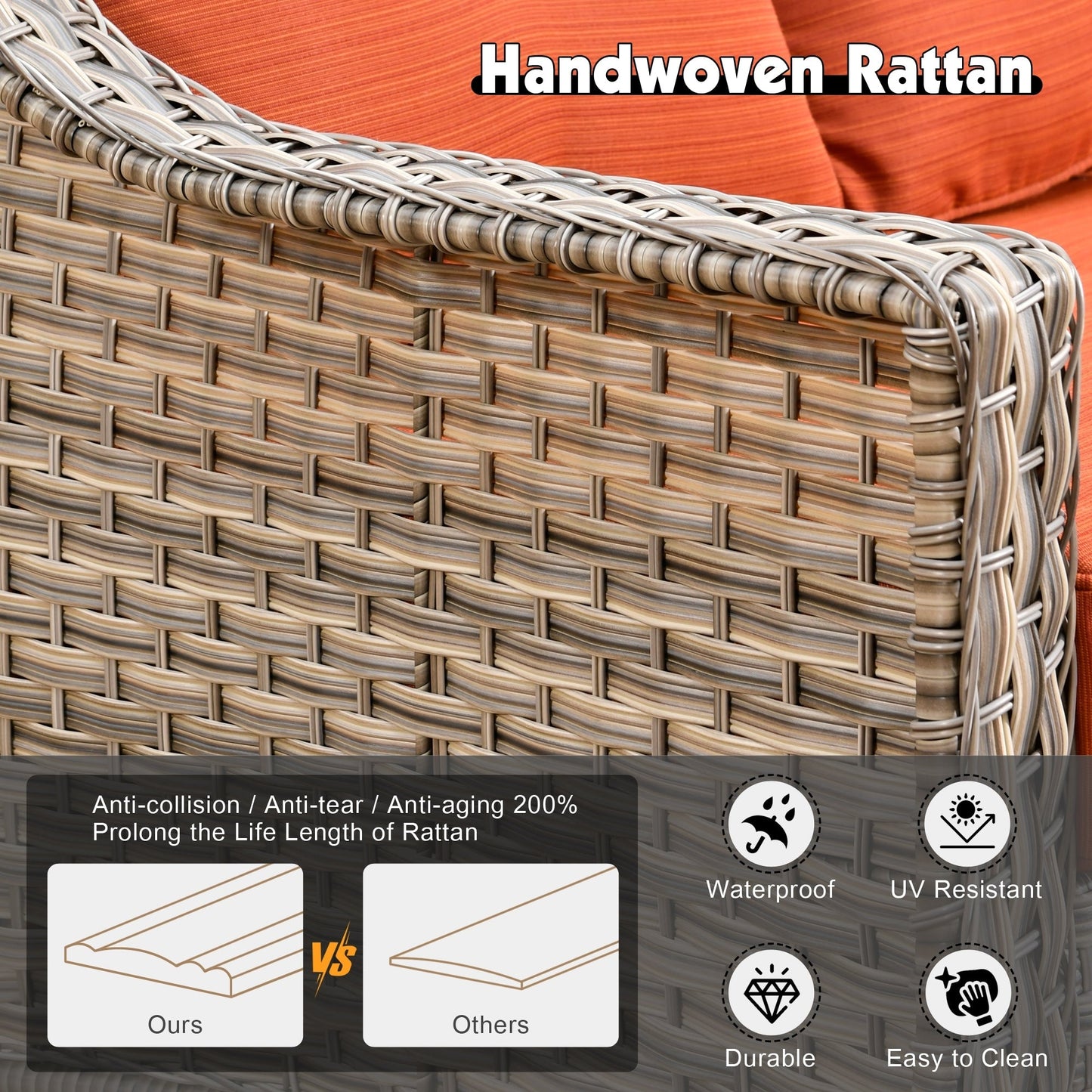 Set da conversazione in vimini da patio OVIOS da 5 pezzi con tavolo da fuoco