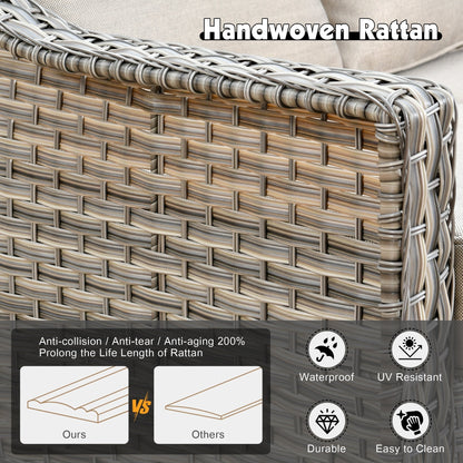 Set da conversazione in vimini da patio OVIOS da 5 pezzi con tavolo da fuoco