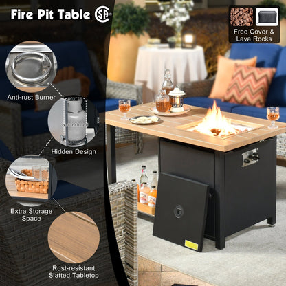 Set da conversazione in vimini da patio OVIOS da 5 pezzi con tavolo da fuoco