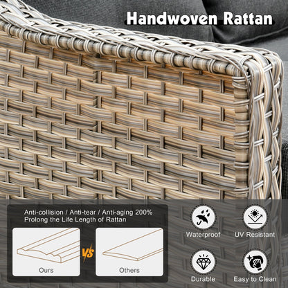 Set da conversazione in vimini da patio OVIOS da 5 pezzi con tavolo da fuoco