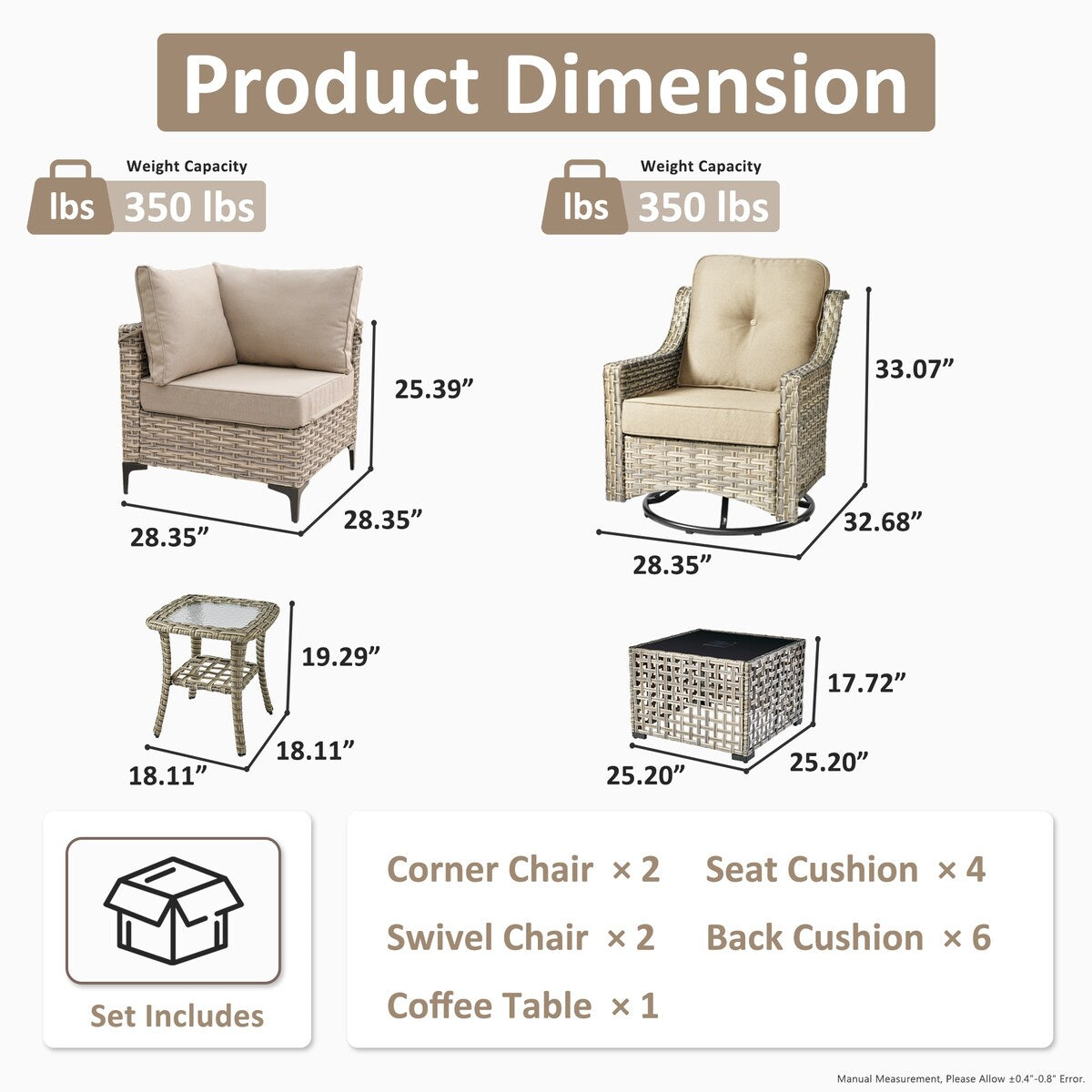 Set di 6 sedie girevoli in vimini per esterni OVIOS con tavolino da caffè a energia solare