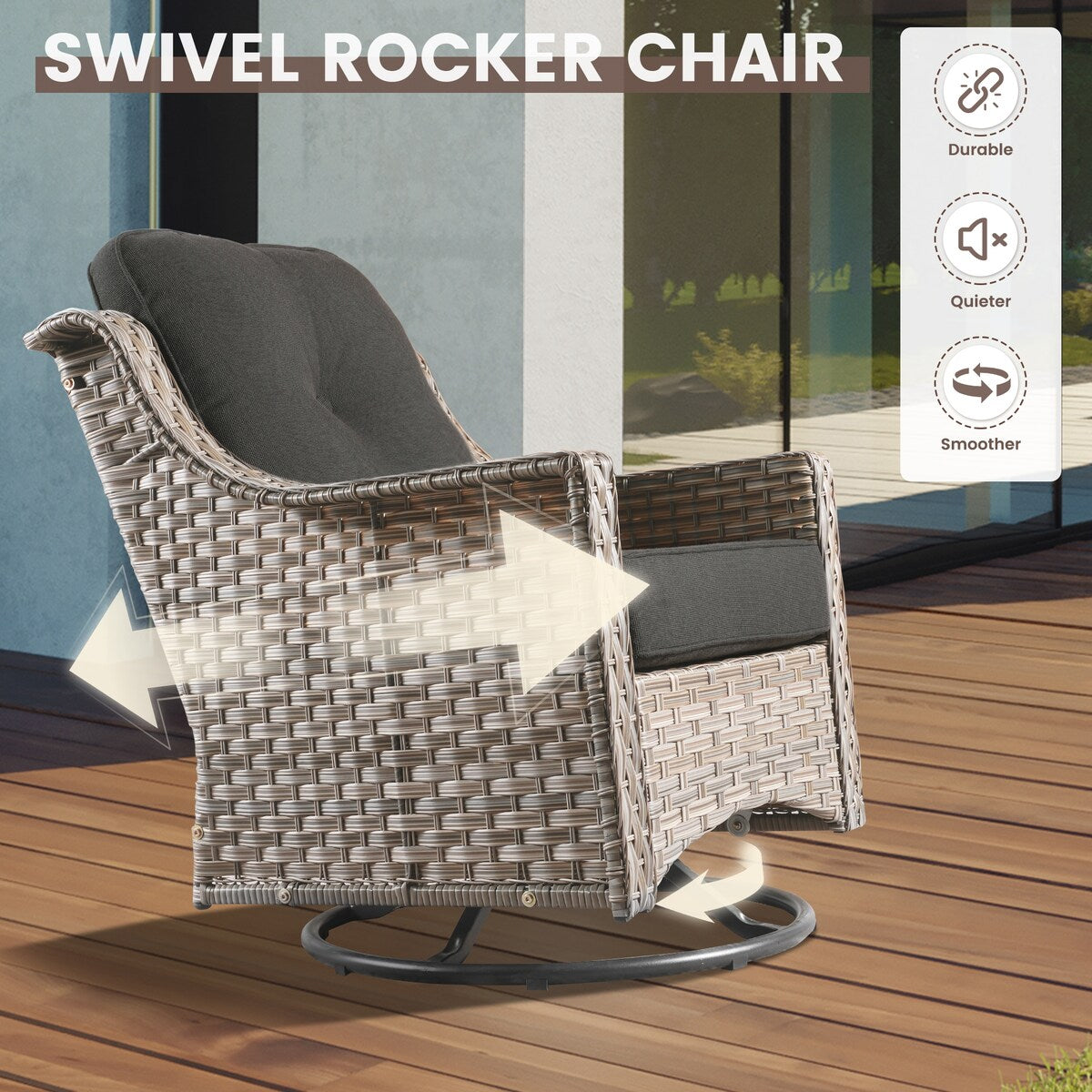 Set di 6 sedie girevoli in vimini per esterni OVIOS con tavolino da caffè a energia solare