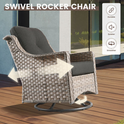 Set di 6 sedie girevoli in vimini per esterni OVIOS con tavolino da caffè a energia solare