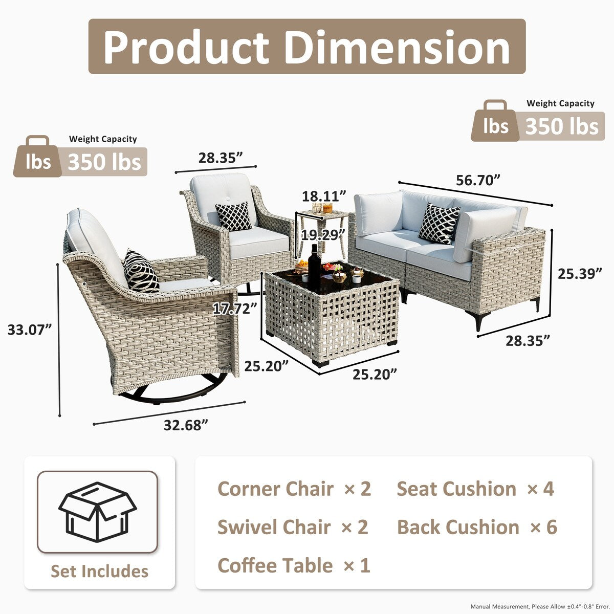 Set di 6 sedie girevoli in vimini per esterni OVIOS con tavolino da caffè a energia solare