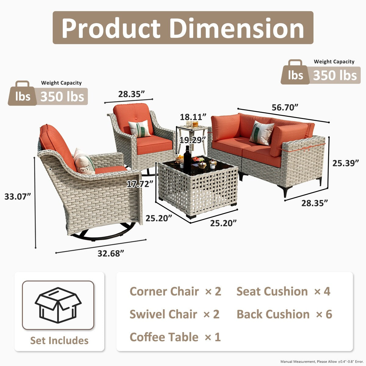 Set di 6 sedie girevoli in vimini per esterni OVIOS con tavolino da caffè a energia solare