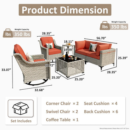 Set di 6 sedie girevoli in vimini per esterni OVIOS con tavolino da caffè a energia solare