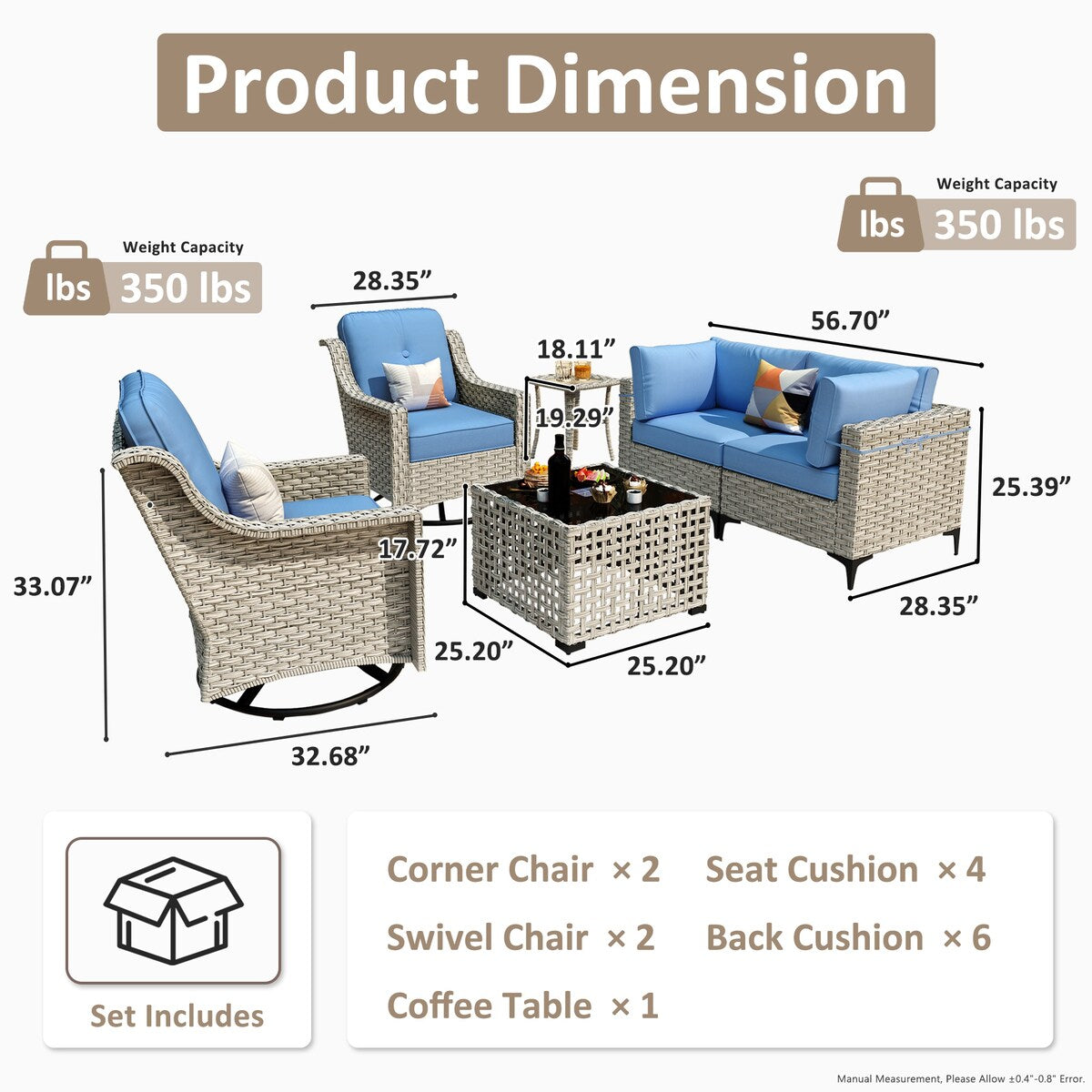 Set di 6 sedie girevoli in vimini per esterni OVIOS con tavolino da caffè a energia solare