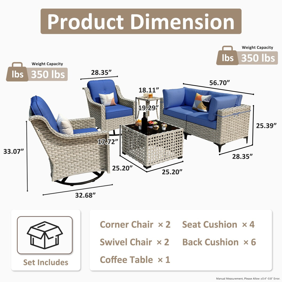 Set di 6 sedie girevoli in vimini per esterni OVIOS con tavolino da caffè a energia solare