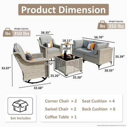 Set di 6 sedie girevoli in vimini per esterni OVIOS con tavolino da caffè a energia solare