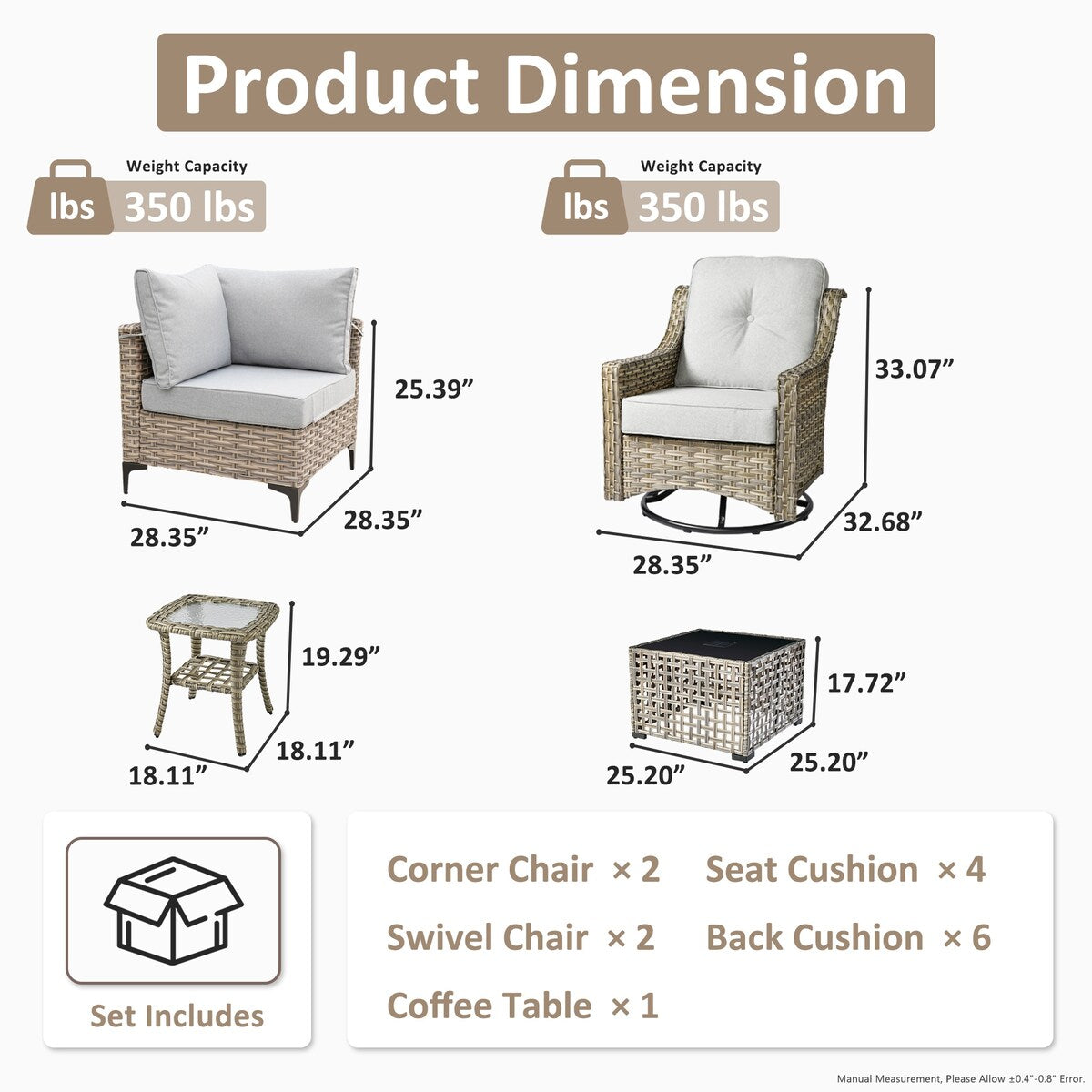 Set di 6 sedie girevoli in vimini per esterni OVIOS con tavolino da caffè a energia solare