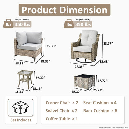 Set di 6 sedie girevoli in vimini per esterni OVIOS con tavolino da caffè a energia solare
