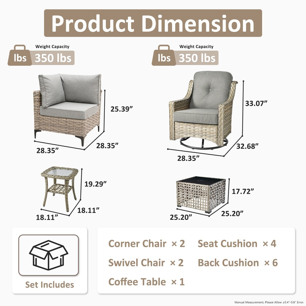 Set di 6 sedie girevoli in vimini per esterni OVIOS con tavolino da caffè a energia solare