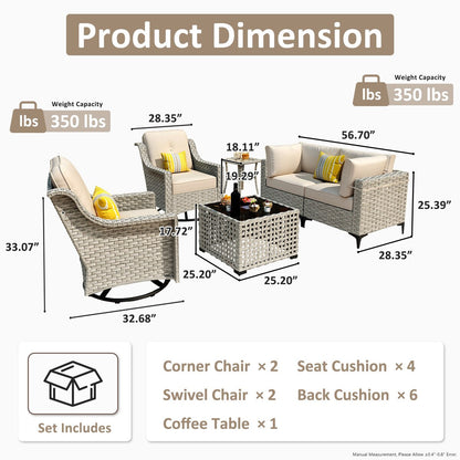 Set di 6 sedie girevoli in vimini per esterni OVIOS con tavolino da caffè a energia solare
