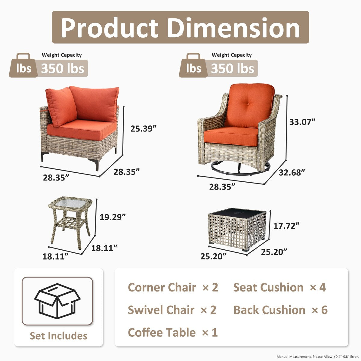 Set di 6 sedie girevoli in vimini per esterni OVIOS con tavolino da caffè a energia solare