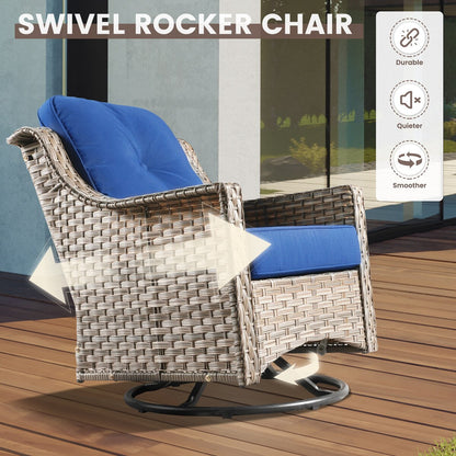 Set di 6 sedie girevoli in vimini per esterni OVIOS con tavolino da caffè a energia solare