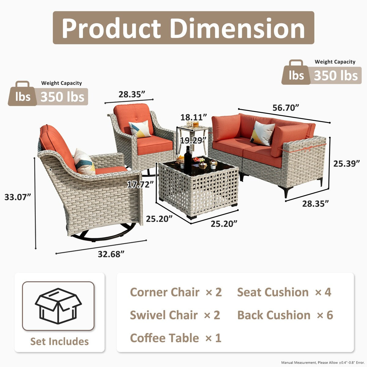 Set di 6 sedie girevoli in vimini per esterni OVIOS con tavolino da caffè a energia solare