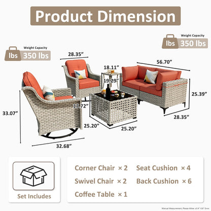 Set di 6 sedie girevoli in vimini per esterni OVIOS con tavolino da caffè a energia solare