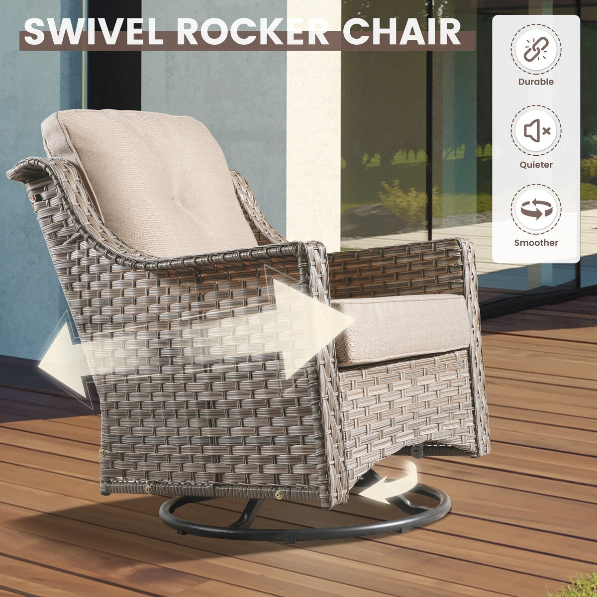 Set di 6 sedie girevoli in vimini per esterni OVIOS con tavolino da caffè a energia solare