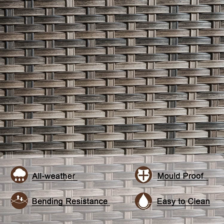 Set da conversazione in vimini per patio esterno OVIOS da 6 pezzi con tavolo con piano in vetro