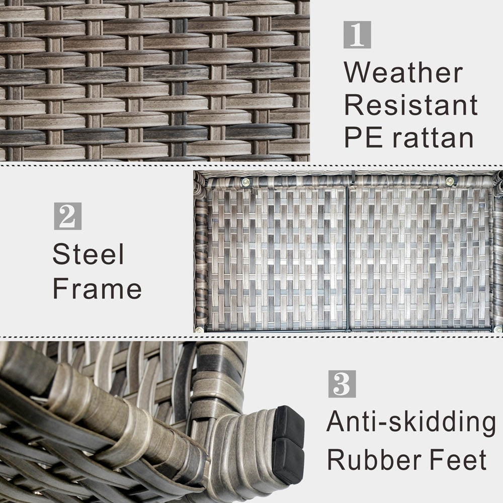 Set da conversazione in vimini per patio esterno OVIOS da 6 pezzi con tavolo con piano in vetro