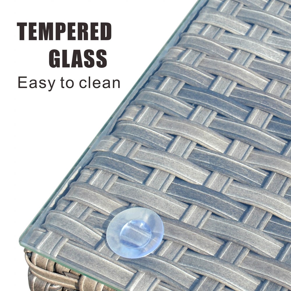 Set da conversazione in vimini per patio esterno OVIOS da 6 pezzi con tavolo con piano in vetro