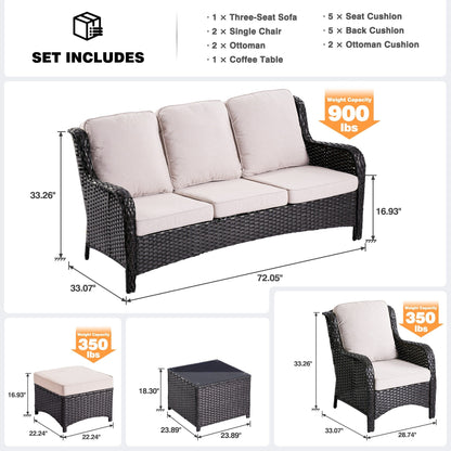 Set da conversazione in vimini da 6 pezzi OVIOS con tavolo con piano in vetro