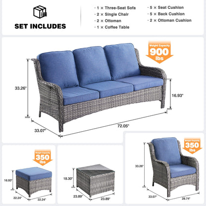 Set da conversazione in vimini da 6 pezzi OVIOS con tavolo con piano in vetro