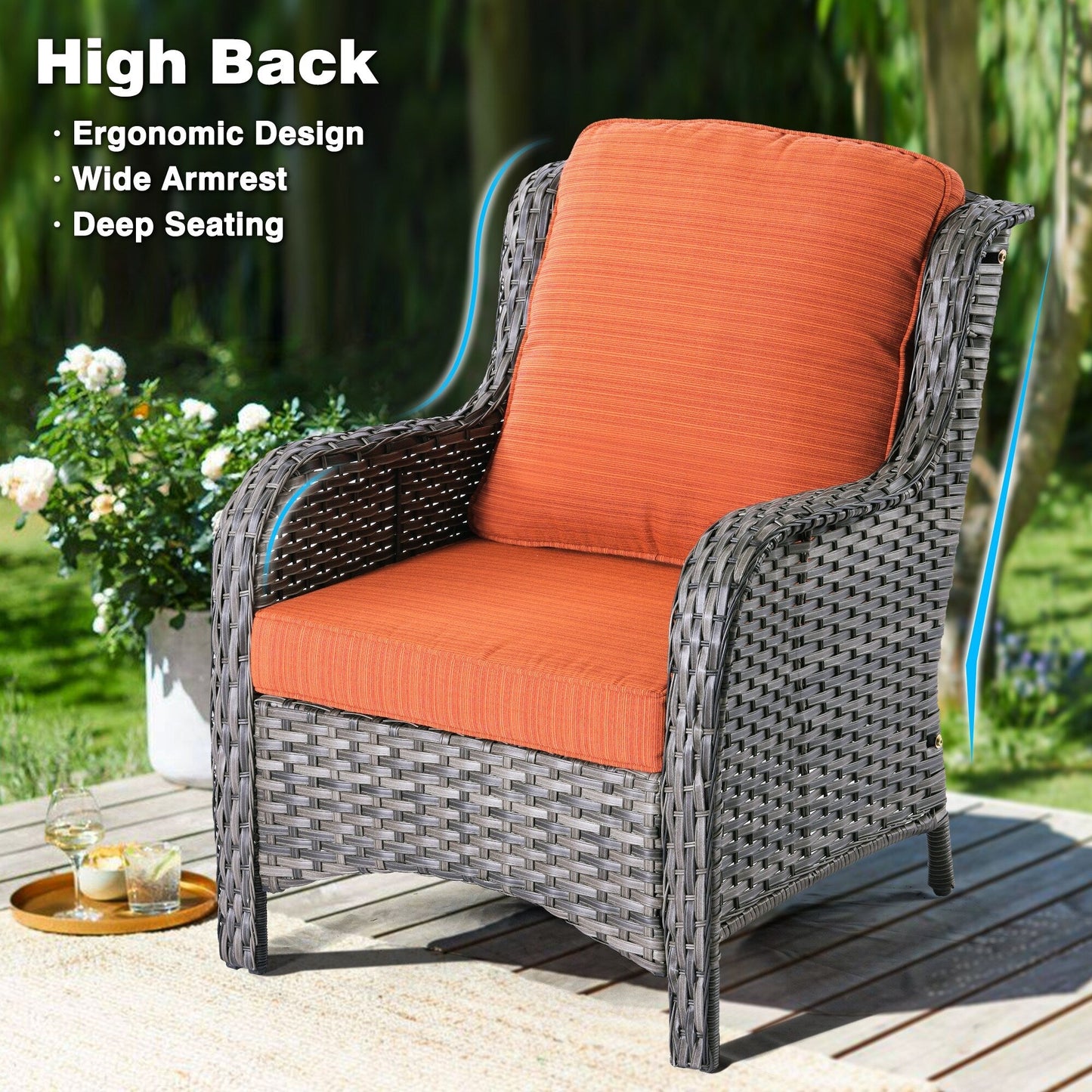 Set da conversazione in vimini da 6 pezzi OVIOS con tavolo con piano in vetro