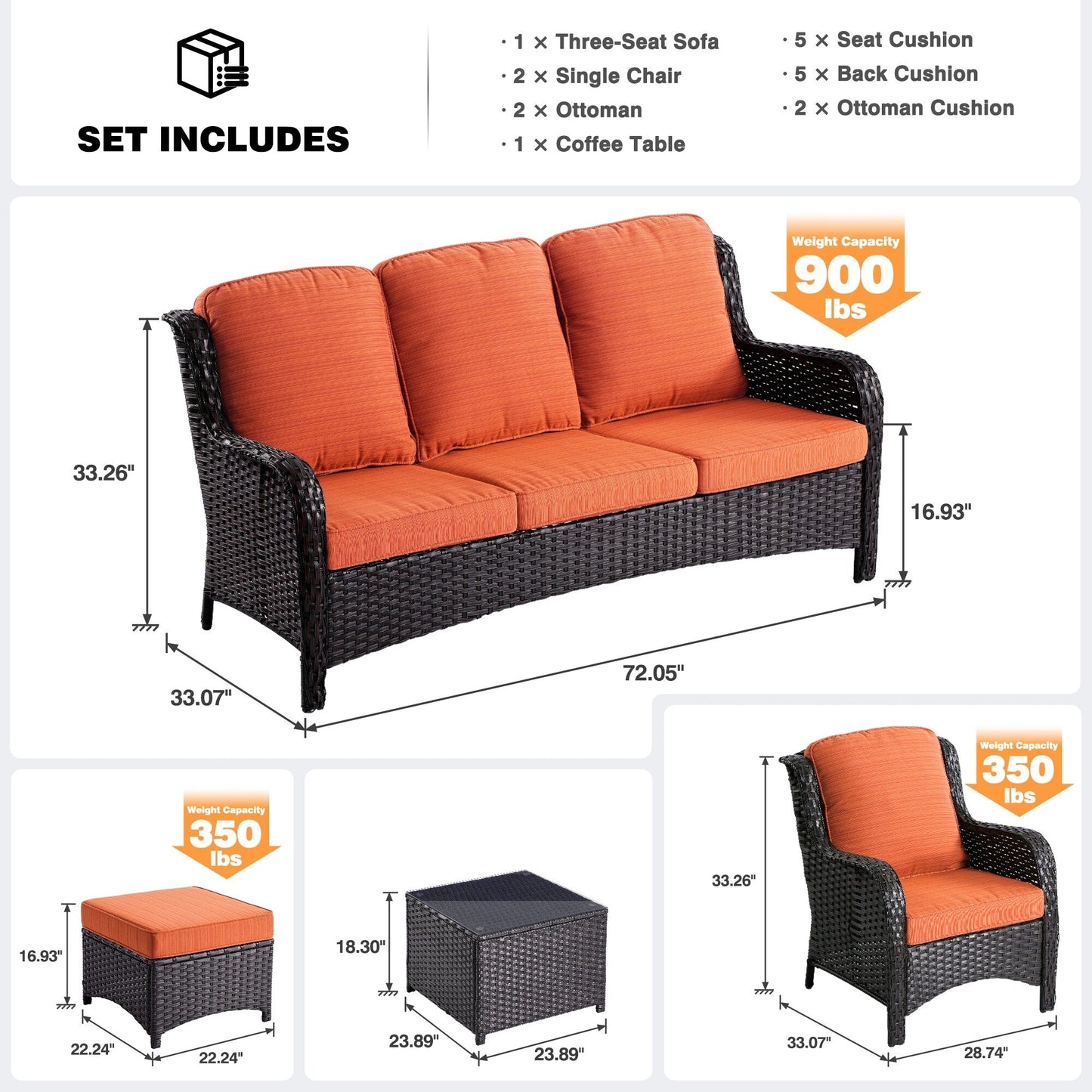 Set da conversazione in vimini da 6 pezzi OVIOS con tavolo con piano in vetro