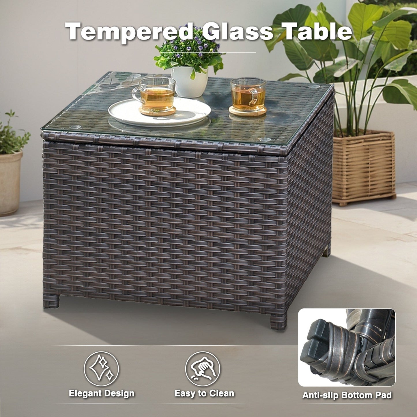 Set da conversazione in vimini da 6 pezzi OVIOS con tavolo con piano in vetro