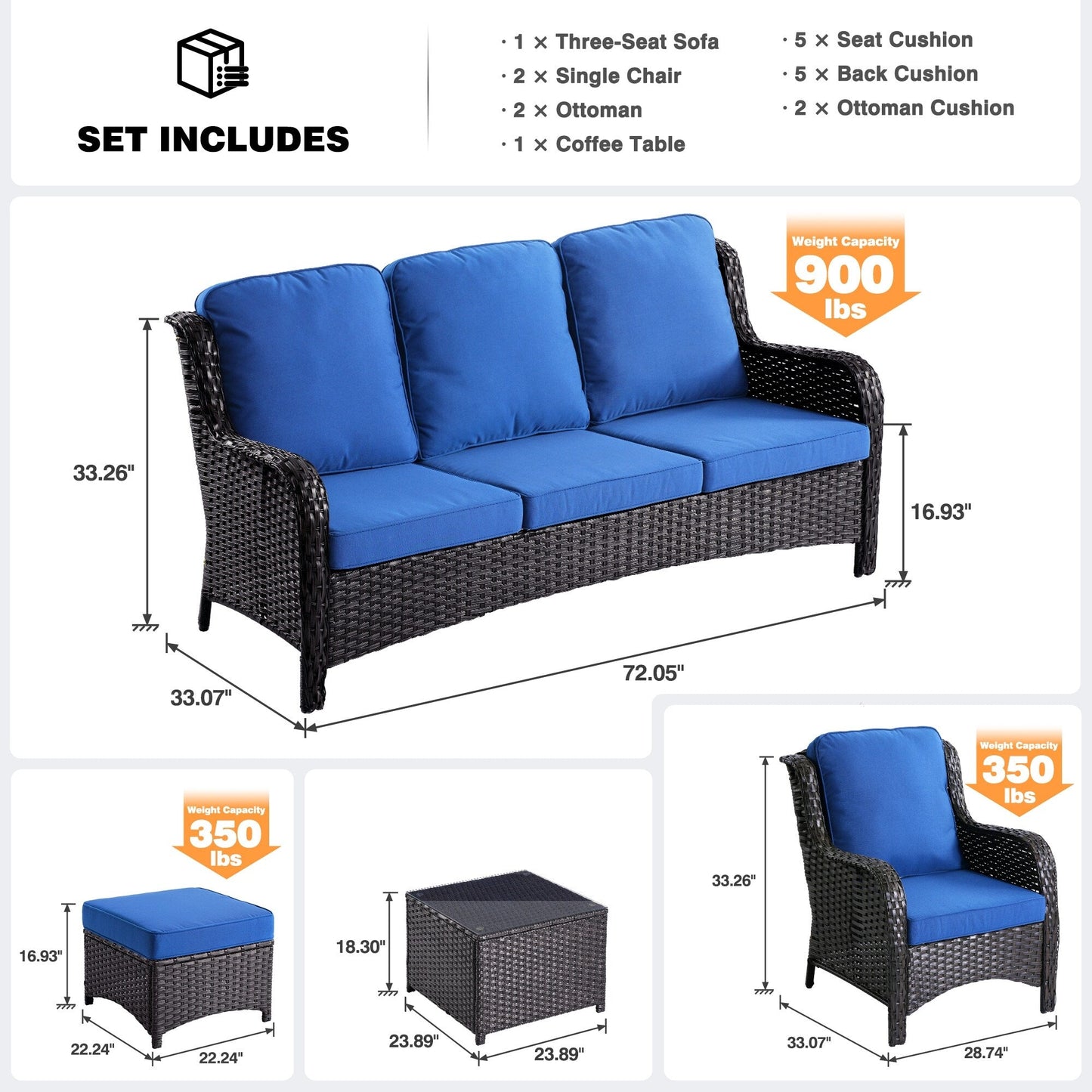 Set da conversazione in vimini da 6 pezzi OVIOS con tavolo con piano in vetro