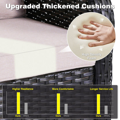 Set da conversazione in vimini da 6 pezzi OVIOS con tavolo con piano in vetro