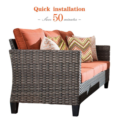 Set da conversazione con divano a due posti in vimini da giardino OVIOS da 6 pezzi