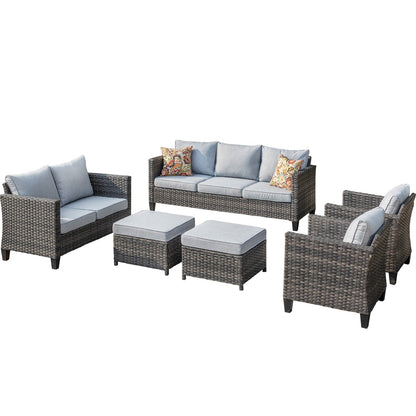 Set da conversazione con divano a due posti in vimini da giardino OVIOS da 6 pezzi