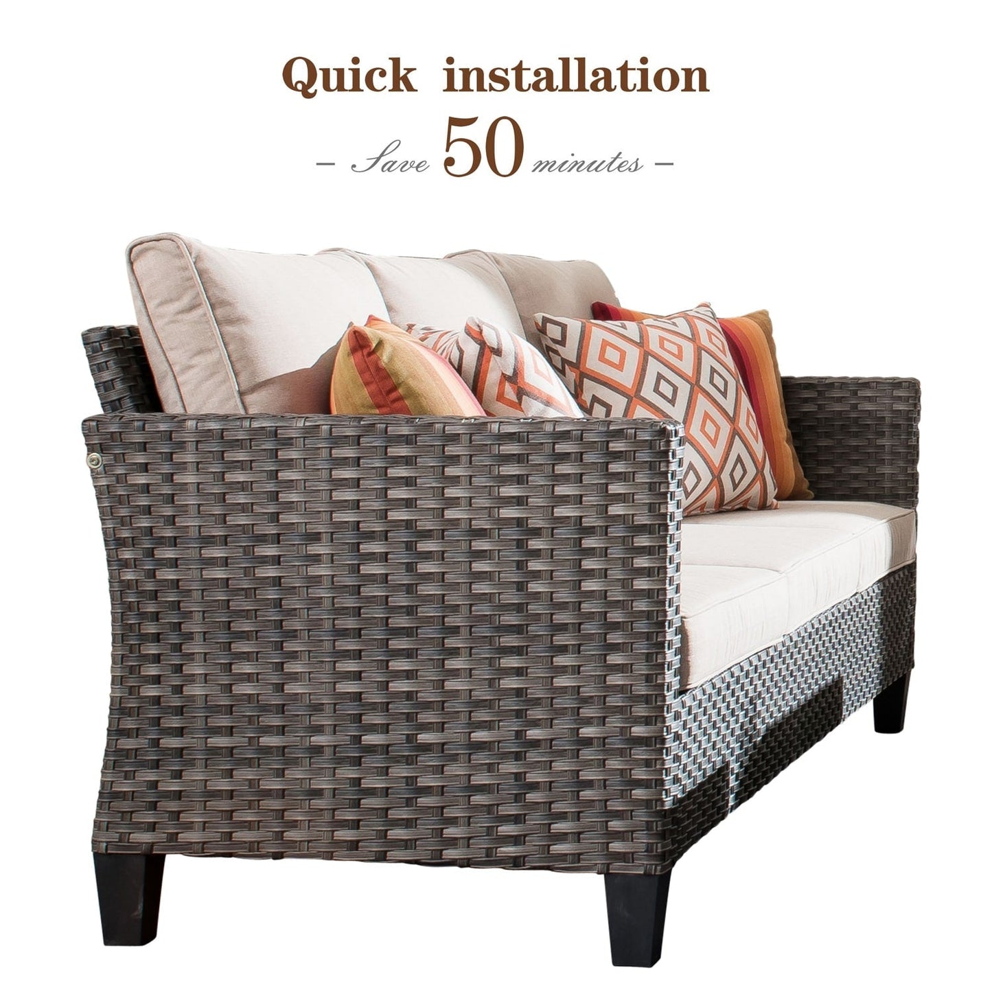 Set da conversazione con divano a due posti in vimini da giardino OVIOS da 6 pezzi